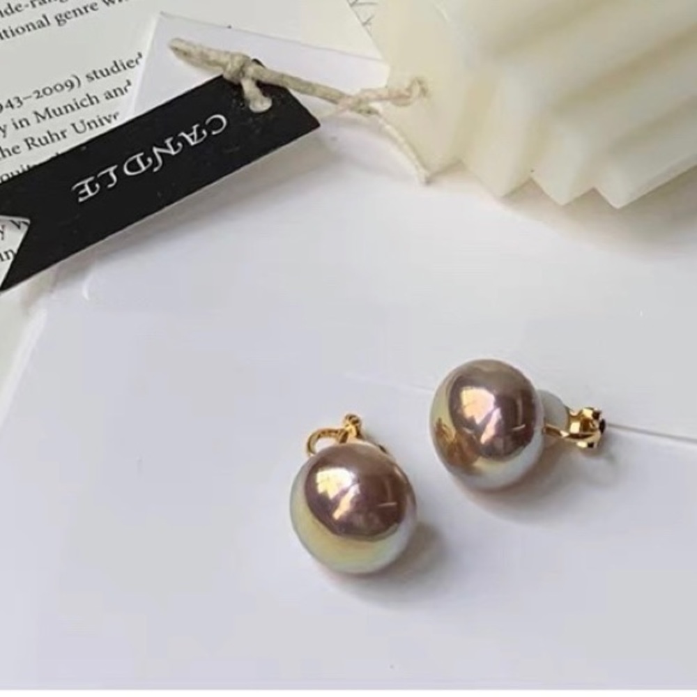 Pink-Blue Faux Mabe pearl clip on earrings